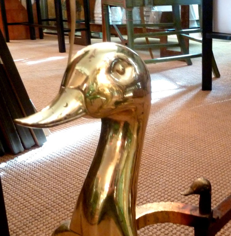 Mid Century Brass Duck Form Fireplace Set at 1stDibs