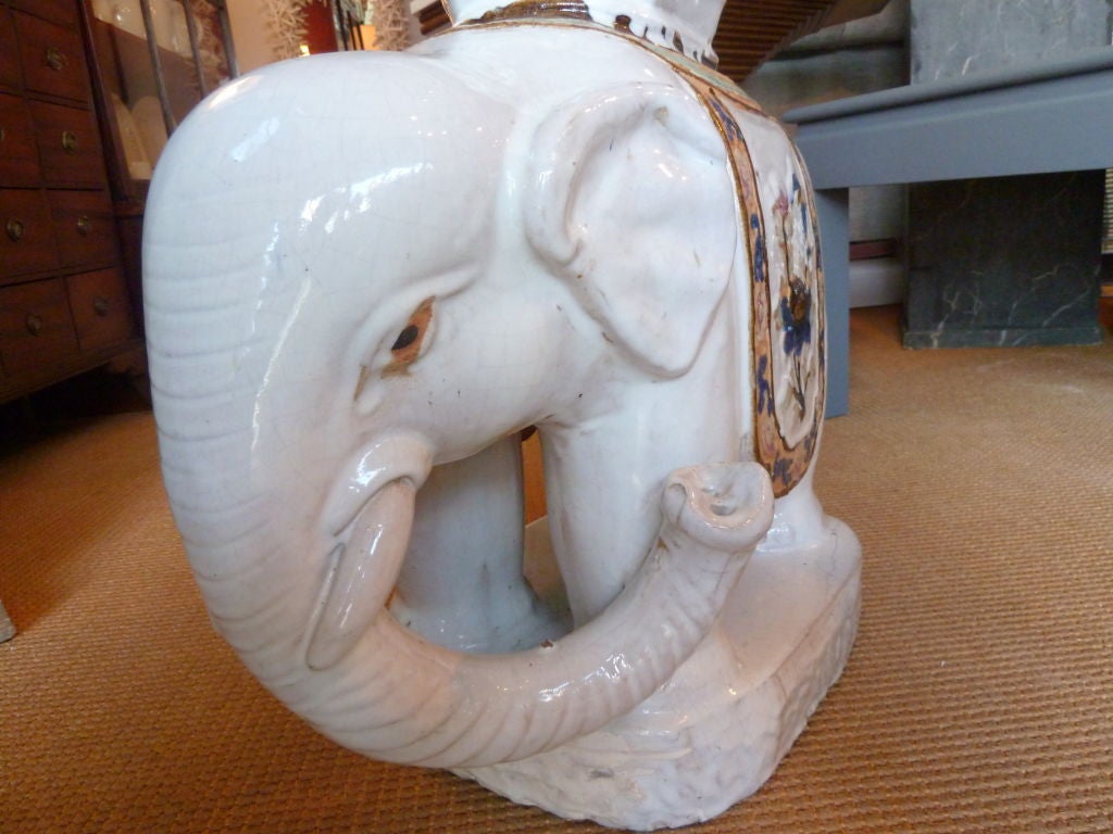 Vintage Chinese Glazed Ceramic Elephant Garden Seat In Excellent Condition In Mt Kisco, NY