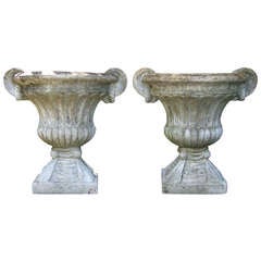 Impressive Pair of Stone Campana Style Garden Urns