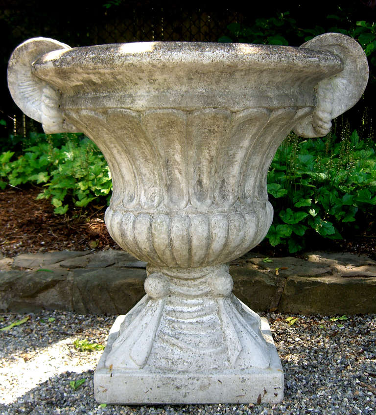 American Impressive Pair of Stone Campana Style Garden Urns