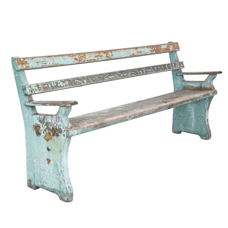 Long Belgian Garden Bench with Original Paint at 1stDibs