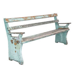 Antique Long Belgian Garden Bench with Original Paint