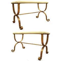 Charming Pair of French Mid Century Gilt Iron Benches