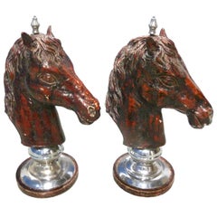 Pair of French Glazed Terra Cotta Decorative Horse Figures