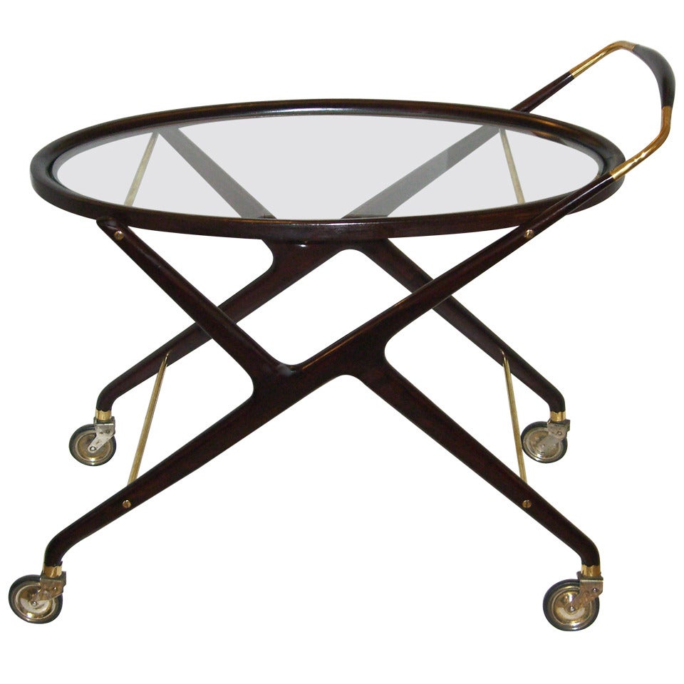 An Early 1950's Italian Walnut Bar Cart by Cesare Lacca