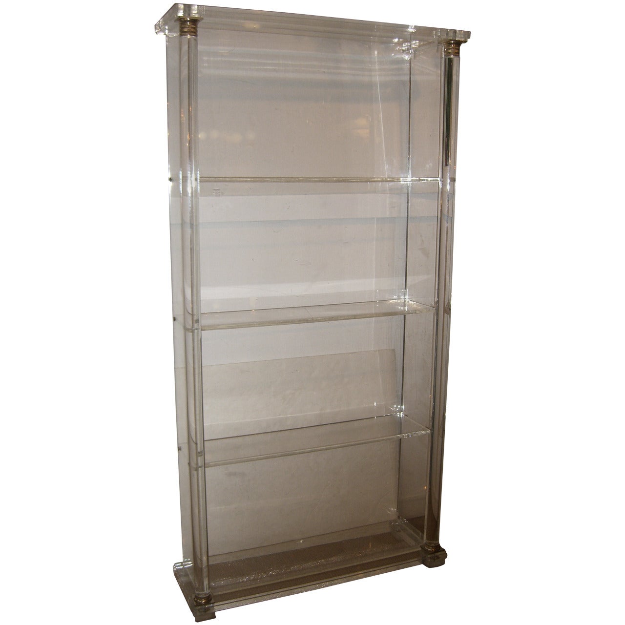 French 1970s Lucite and Brass Bookshelf