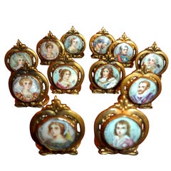 Antique Set of French Royalty Portaits on Ivory Place Card Holders