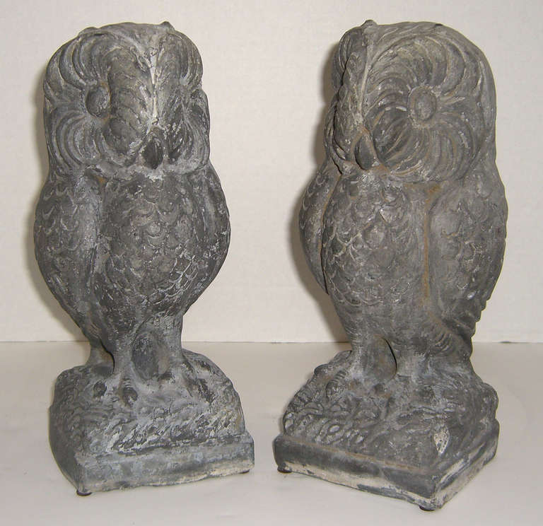 A matched pair (2 pairs available) of well cast perched owls. Originally found as architectural features on a large estate in Southern Virginia.