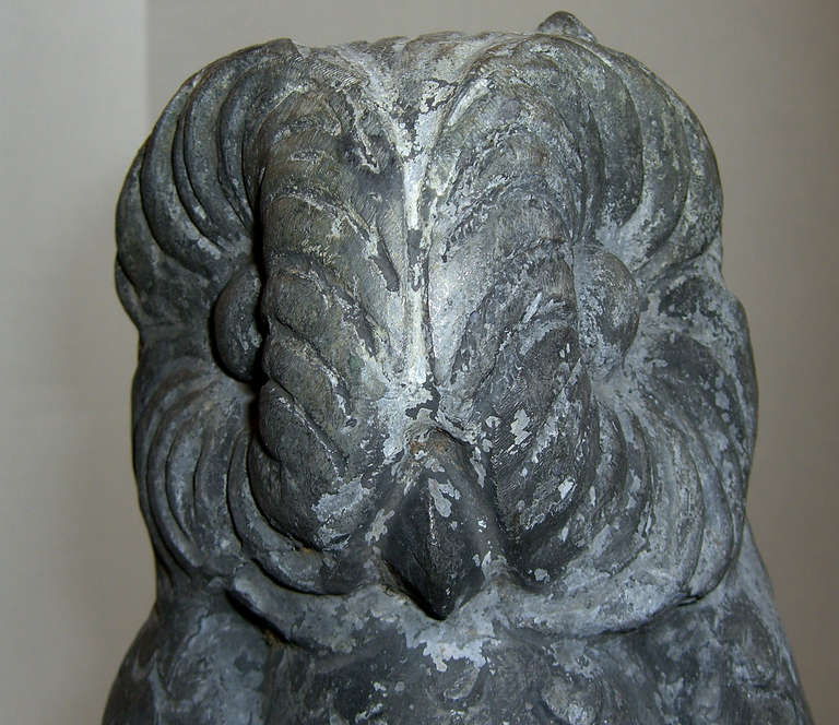 A Handsome Pair of Cast Lead Owl Statues In Excellent Condition In Mt Kisco, NY