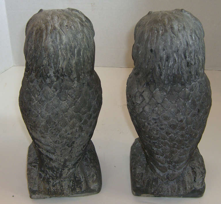 American A Handsome Pair of Cast Lead Owl Statues