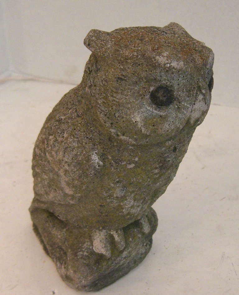 Mid-20th Century Vintage English Cast Stone Owl Garden Ornament