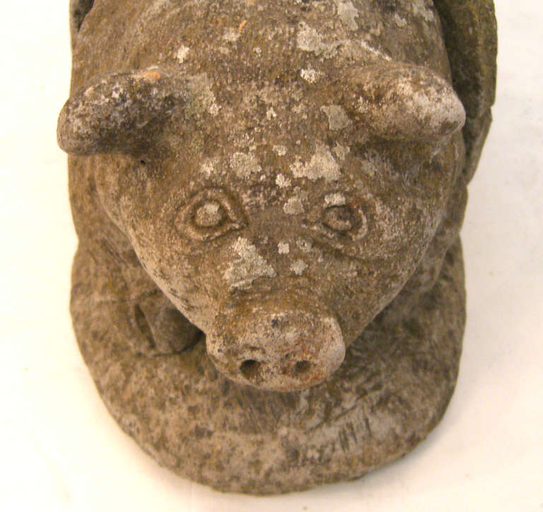 Cast Stone Piggy in a Barrel Garden Ornament In Excellent Condition In Mt Kisco, NY