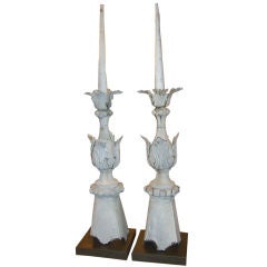 Pair of Ornate French Zinc Spire Form Architectural Finials