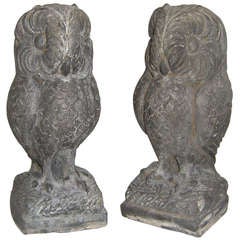 Vintage A Handsome Pair of Cast Lead Owl Statues