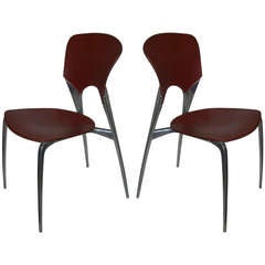 Pair of Sleek Phillipe Stark Leather & Aluminum Side Chairs