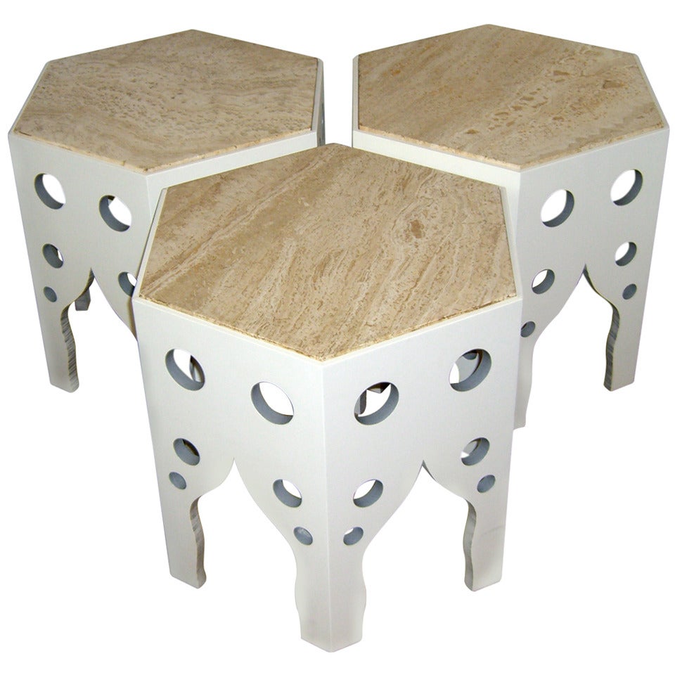 Group of Three Moroccan Style Tile Top Tables in the Manner of Billy Baldwin