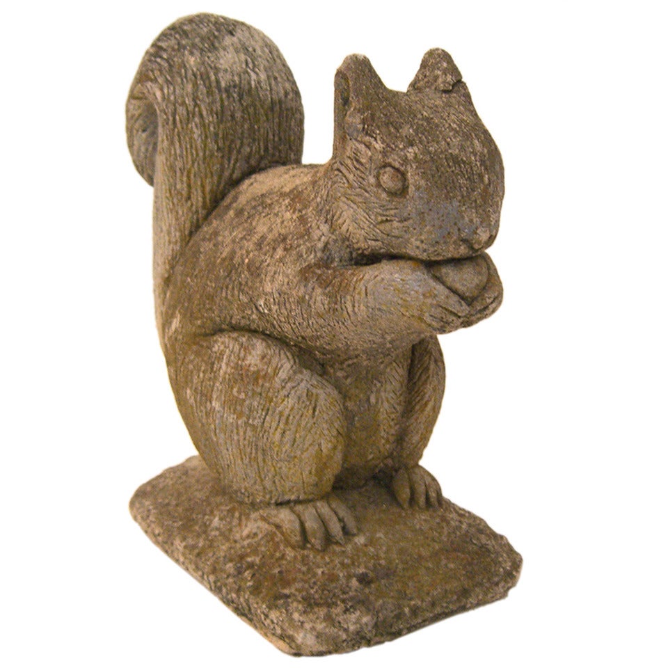 Vintage Belgian Cast Stone Squirrel Garden Ornament