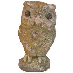 Vintage English Cast Stone Owl Garden Ornament