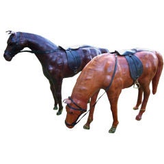 Pair of Vintage Portuguese Hand Tooled Leather Horse Figures