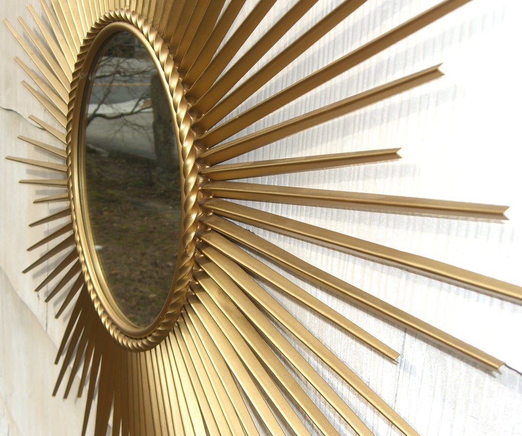 1950's French Gilt Metal Sunburst Mirror by Chaty of Vallauris In Excellent Condition In Mt Kisco, NY