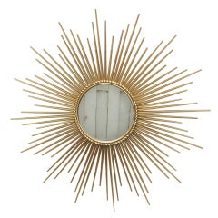 1950
s French Gilt Metal Sunburst Mirror by Chaty of Vallauris