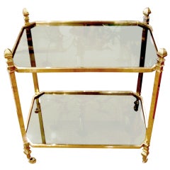 Brass and Glass Serving Table on Casters