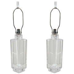 A Pair of Modernist Sculptural Lucite Table Lamps