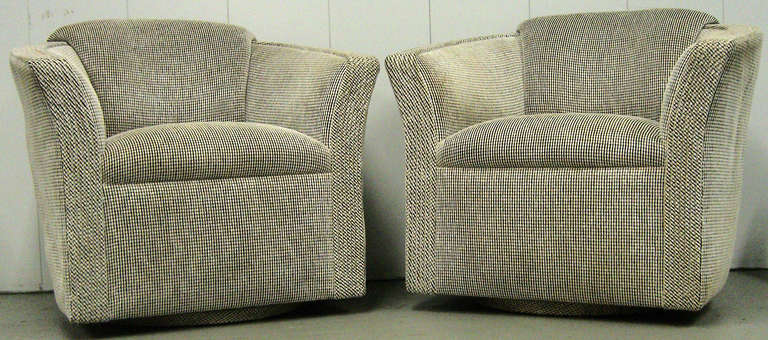 American Pair of 1970s Modernist Swivel Club Chairs