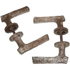 Rare and Special Set of Silver Plated Faux Bois Door Handles