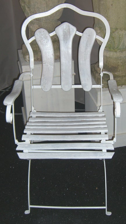 Lovely Set of Four Wrought Iron and Wood French Garden Chairs In Good Condition In Mt Kisco, NY