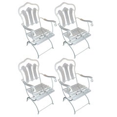 Lovely Set of Four Wrought Iron and Wood French Garden Chairs