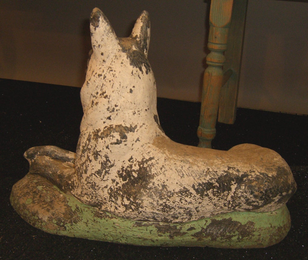 Belgian Painted Stone Reclined Shepherd Garden Ornament In Good Condition In Mt Kisco, NY