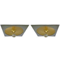 Rare Vintage Lightolier Chrome & Brushed Gold Ceiling Fixtures