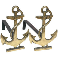 Set of Retro French Nautical Themed Brass Andirons