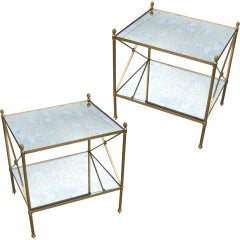 A Stunning Pair of 1940's Gilt Brass & Mirrored Glass End Tables