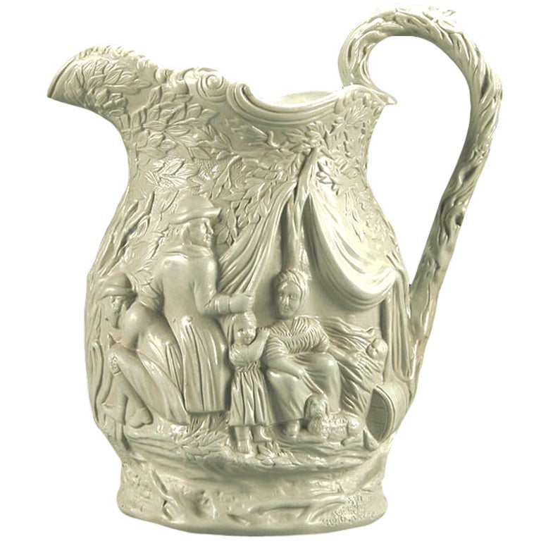 Mid-19th Century English "Gypsy" Pattern Parian Ware Pitcher