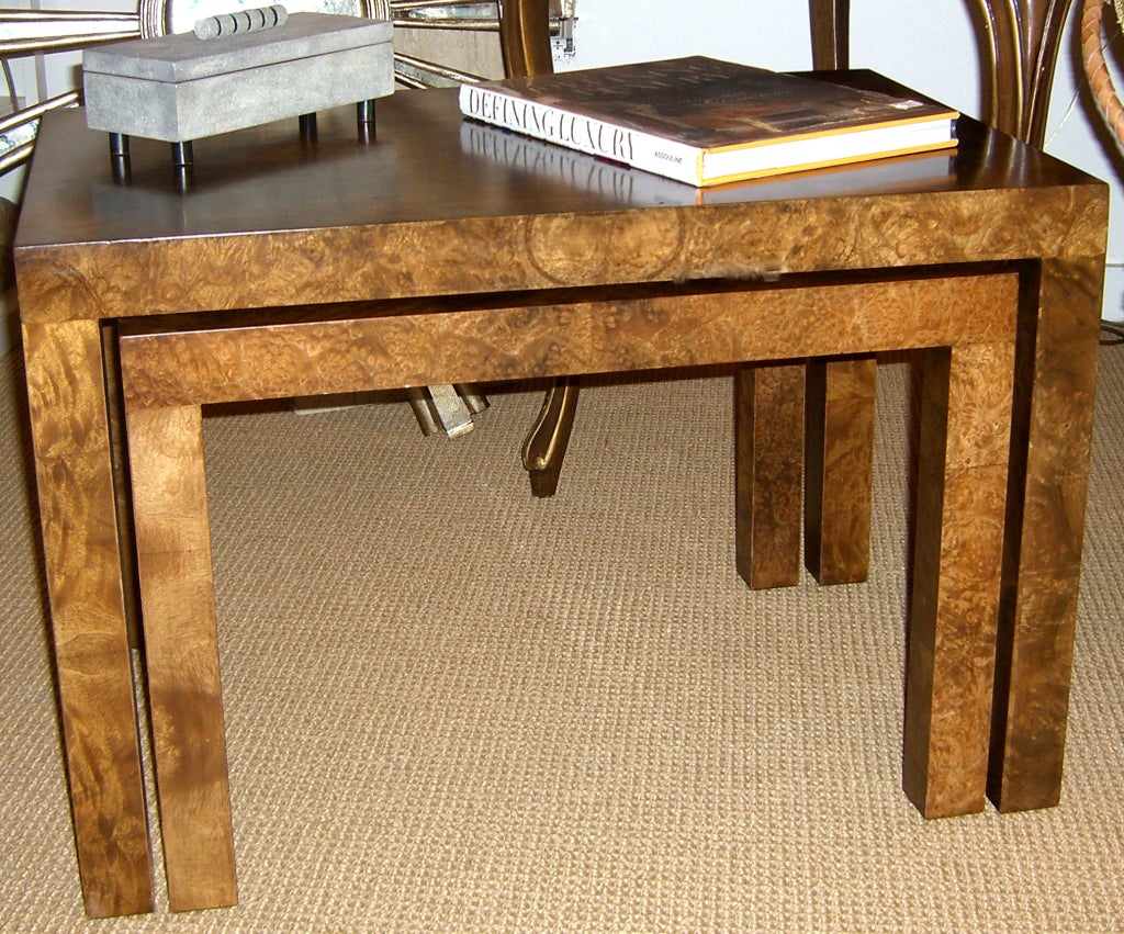 American Set of Burl Wood Nesting Tables by Milo Baughman for Directional