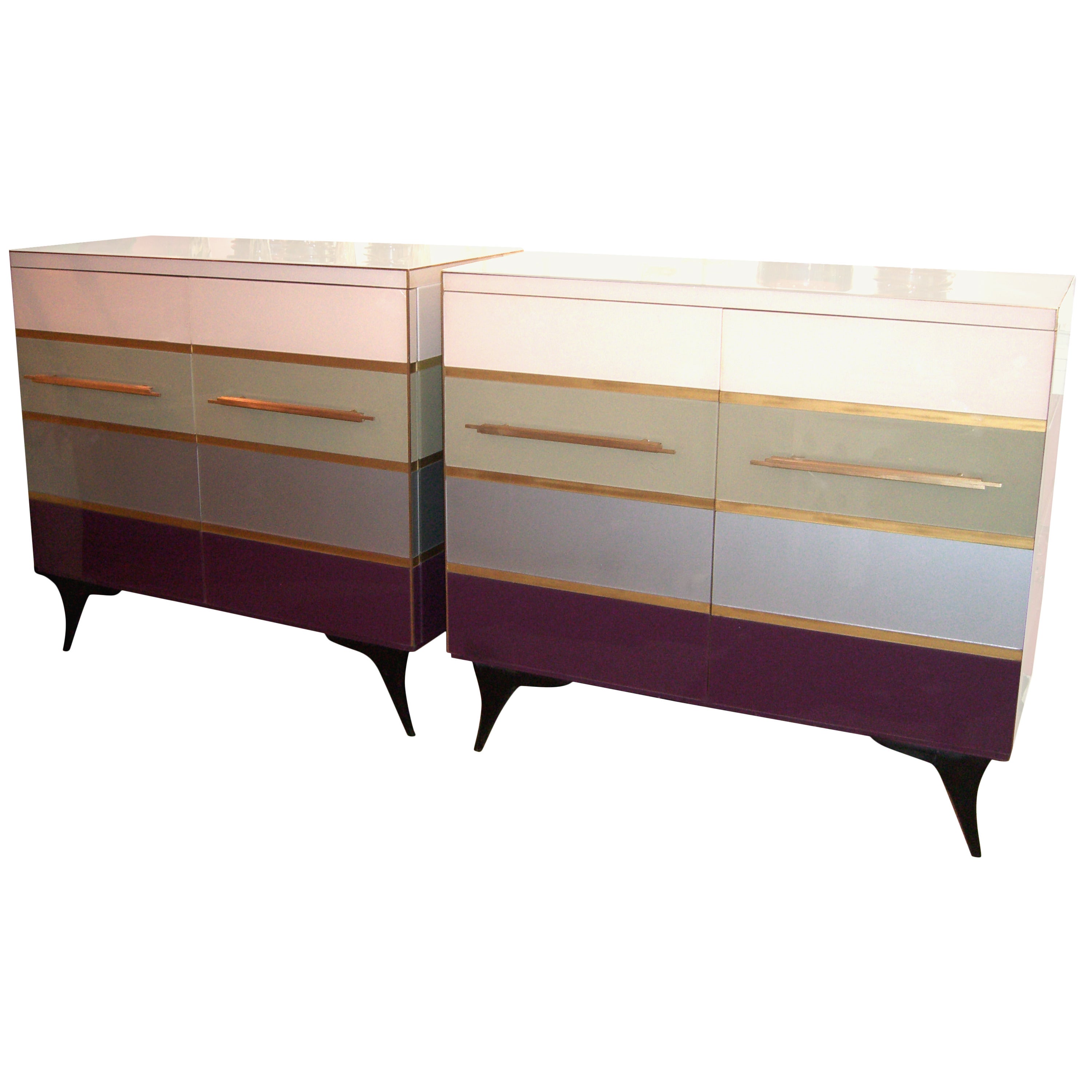 Pair of 1960s Italian Glass and Brass Cabinets