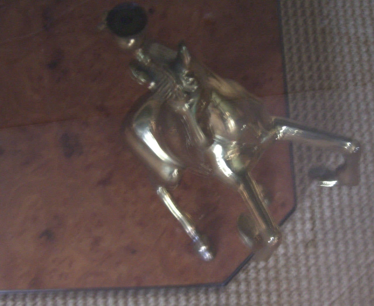 Beveled 1970s French Brass Stallion Cocktail or Coffee Table For Sale