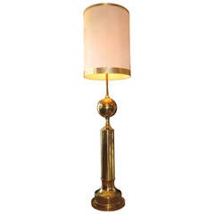 Philippe Barbier Brass Floor Lamp with Original Shade