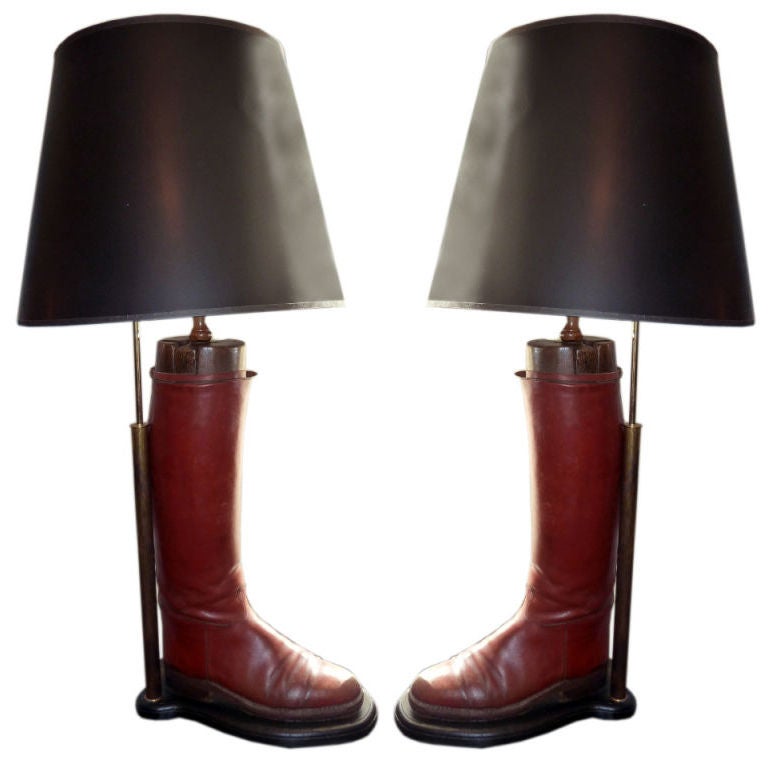 Pair of Antique English Style Riding Boots as Table Lamps For Sale