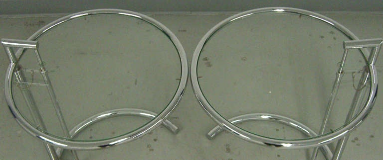 American 70's Era Chrome & Glass Side tables from the Eileen Gray Design