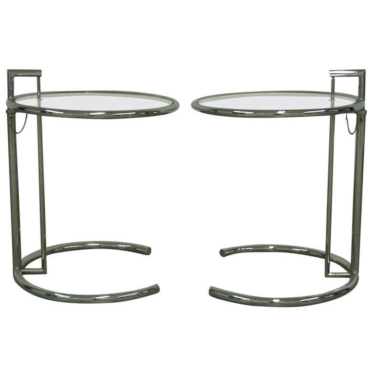 70's Era Chrome and Glass Side tables from the Eileen Gray Design at
