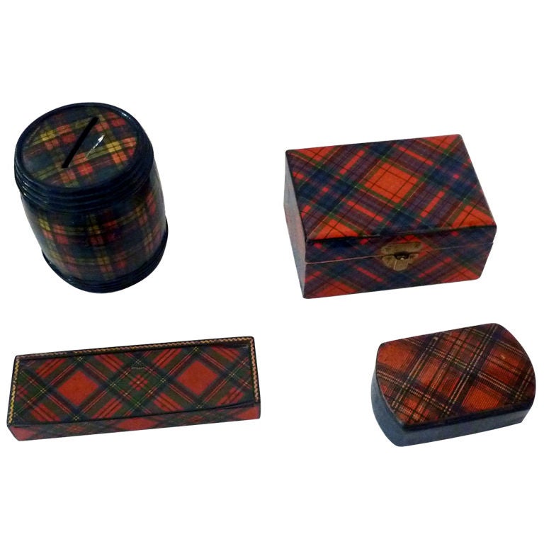 Collection of 19th Century Scottish Tartanware Boxes