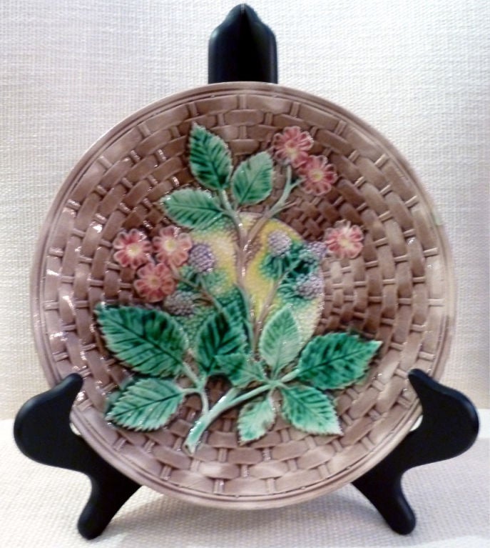 Antique Majolica Basket Weave Plate