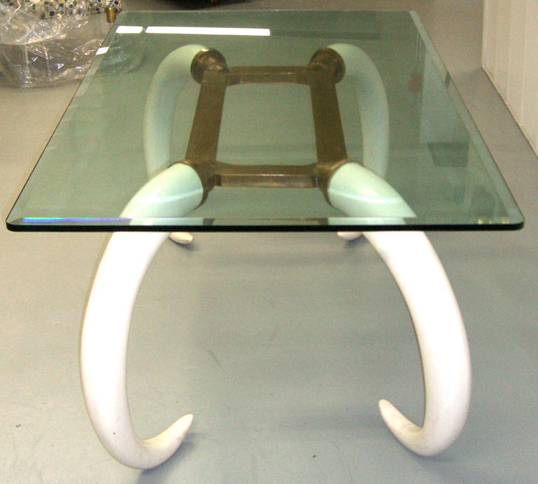 American 1970s Brass, Glass and Faux Tusk Dining Table