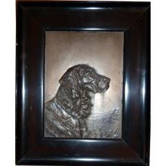 Antique Framed Portrait of a Dog in Metal