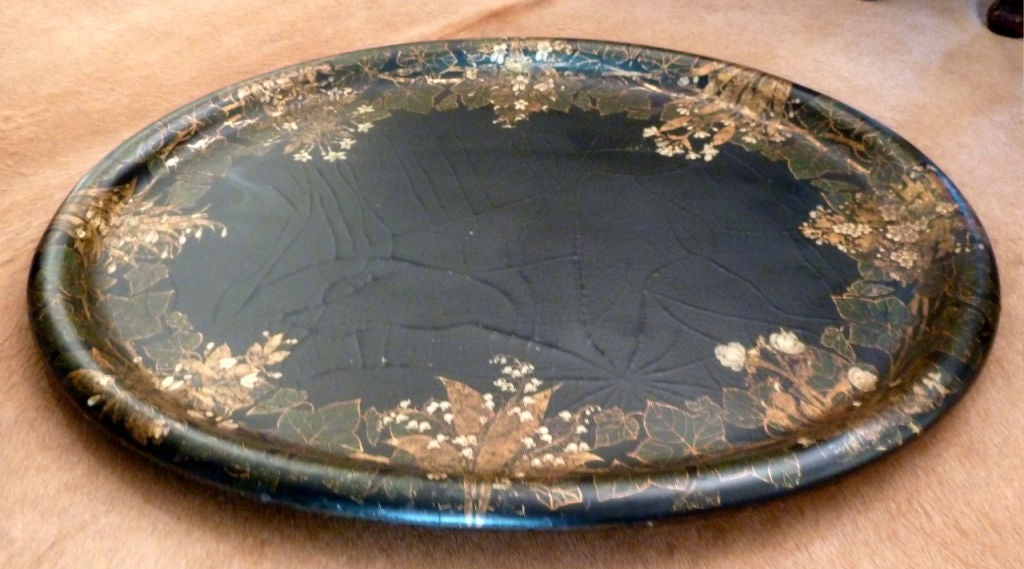 Large Oval Victorian Papier Mache Tea Tray