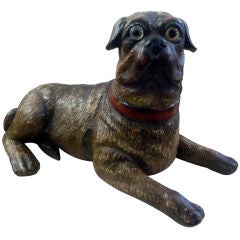 Antique Papier Mache Reclining Pug Dog