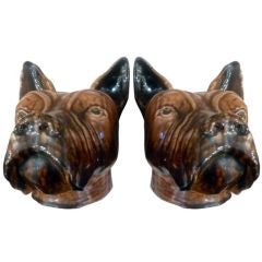 Vintage Pair of Glazed Ceramic Dog Bookends